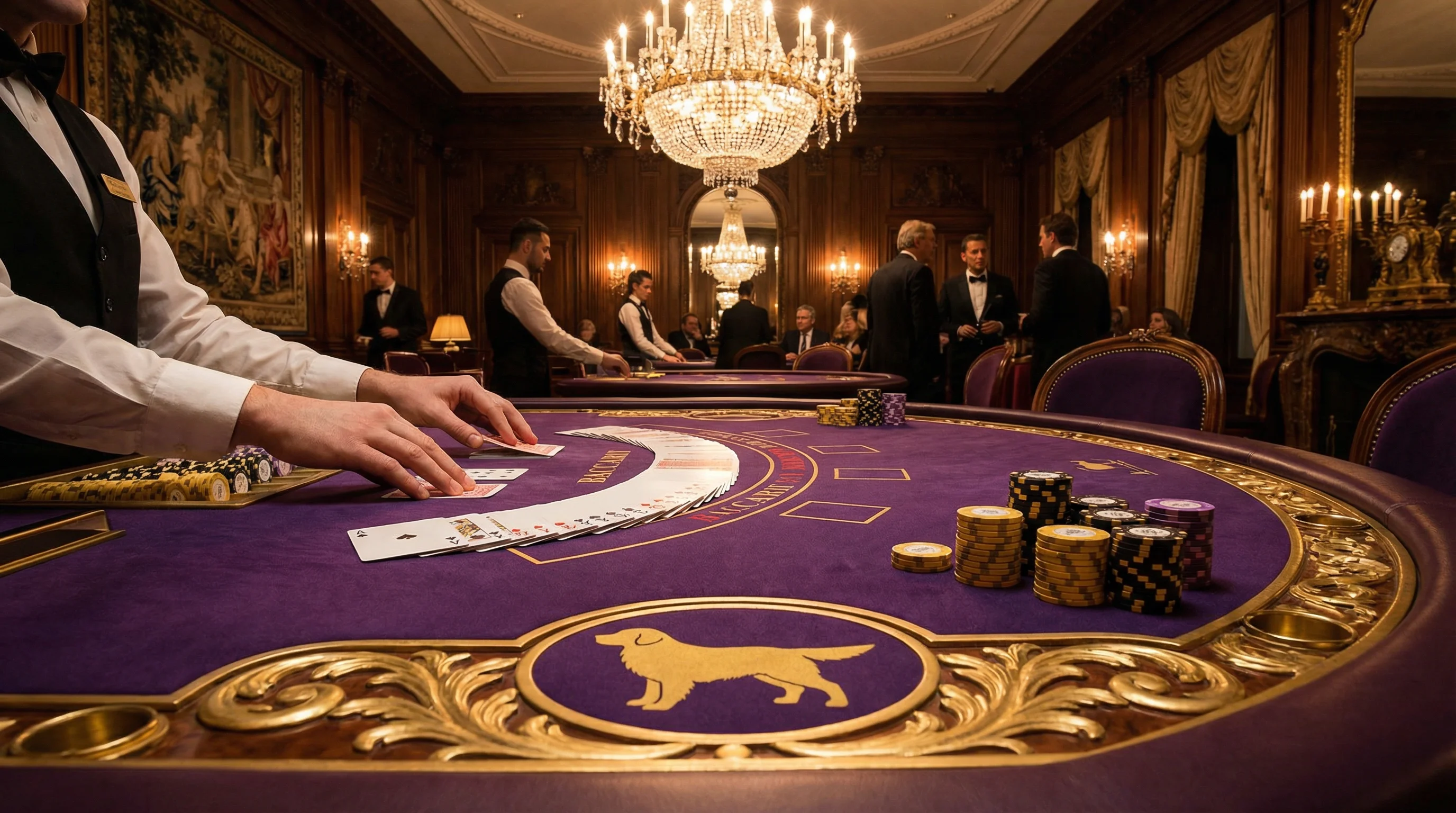 Ambiente de casino de lujo con mesas de cartas